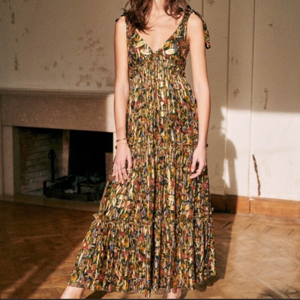 Sezane Gold Printed Graziella Maxi Dress